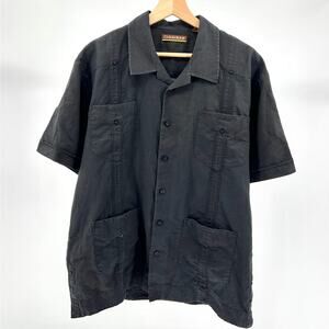 Cubavera Black Linen Cotton Cuban Guayabera Shirt
